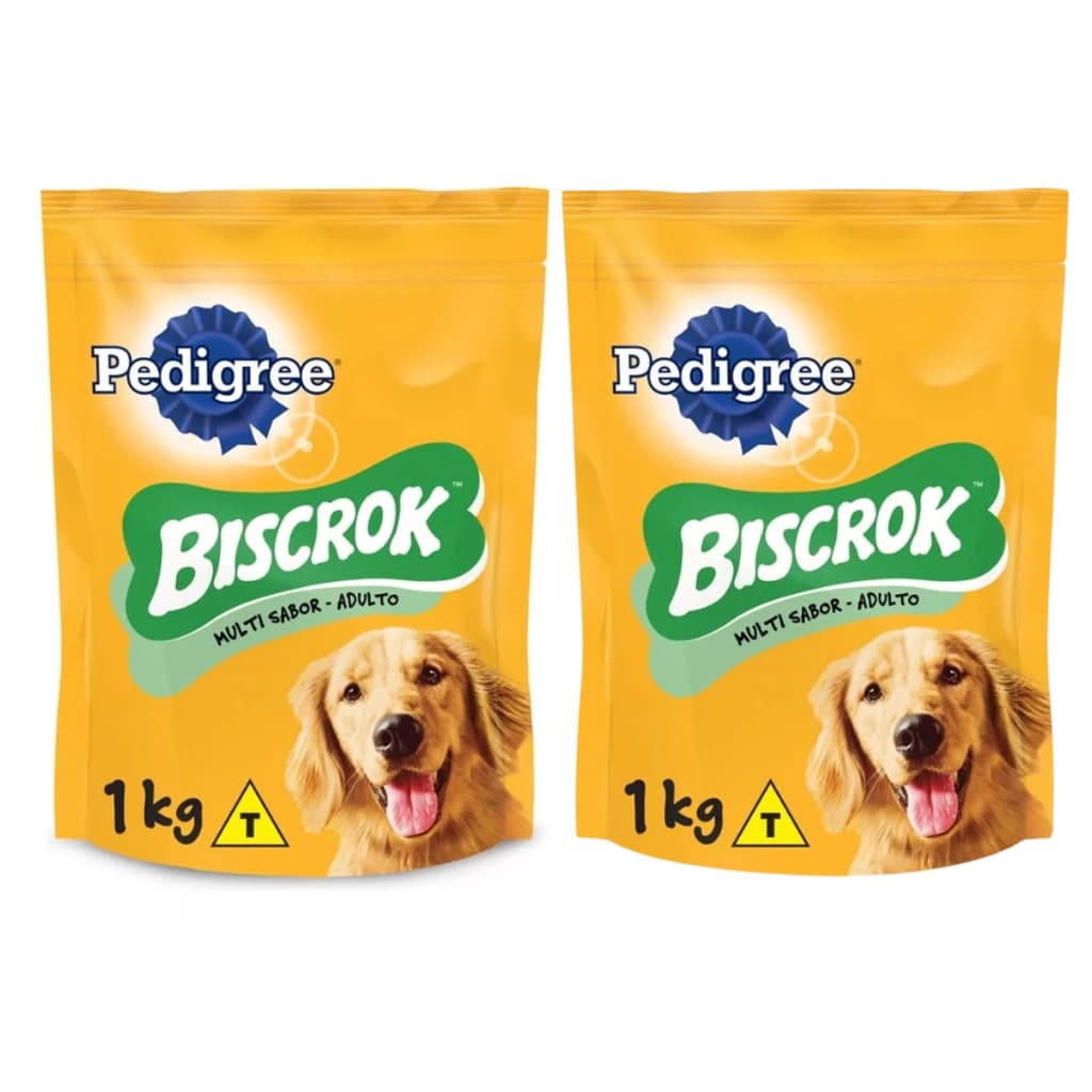 KIT 2 Biscoito Pedigree Biscrok Multi Cães Adultos 1kg Petisco Cachorro