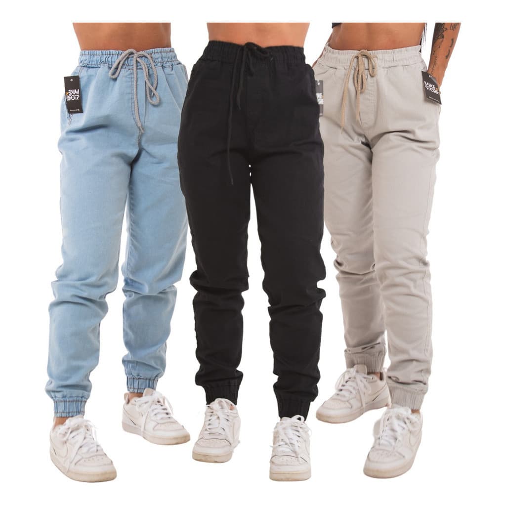 Kit 3 Calças Jogger Jeans Feminina  Com Elástico Confortável