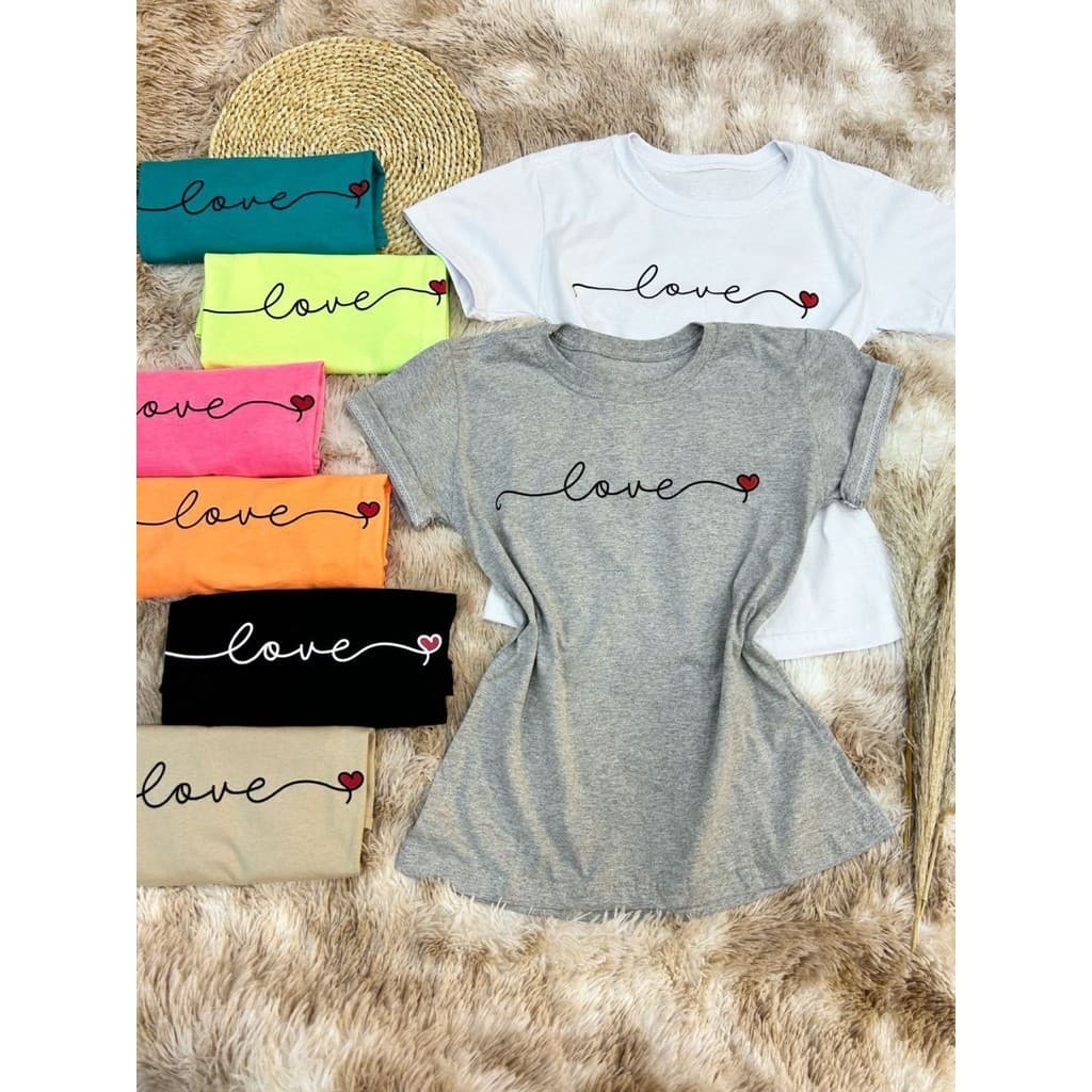 Camiseta T-Shirt Feminina Algodão Gola Careca simples LOVE