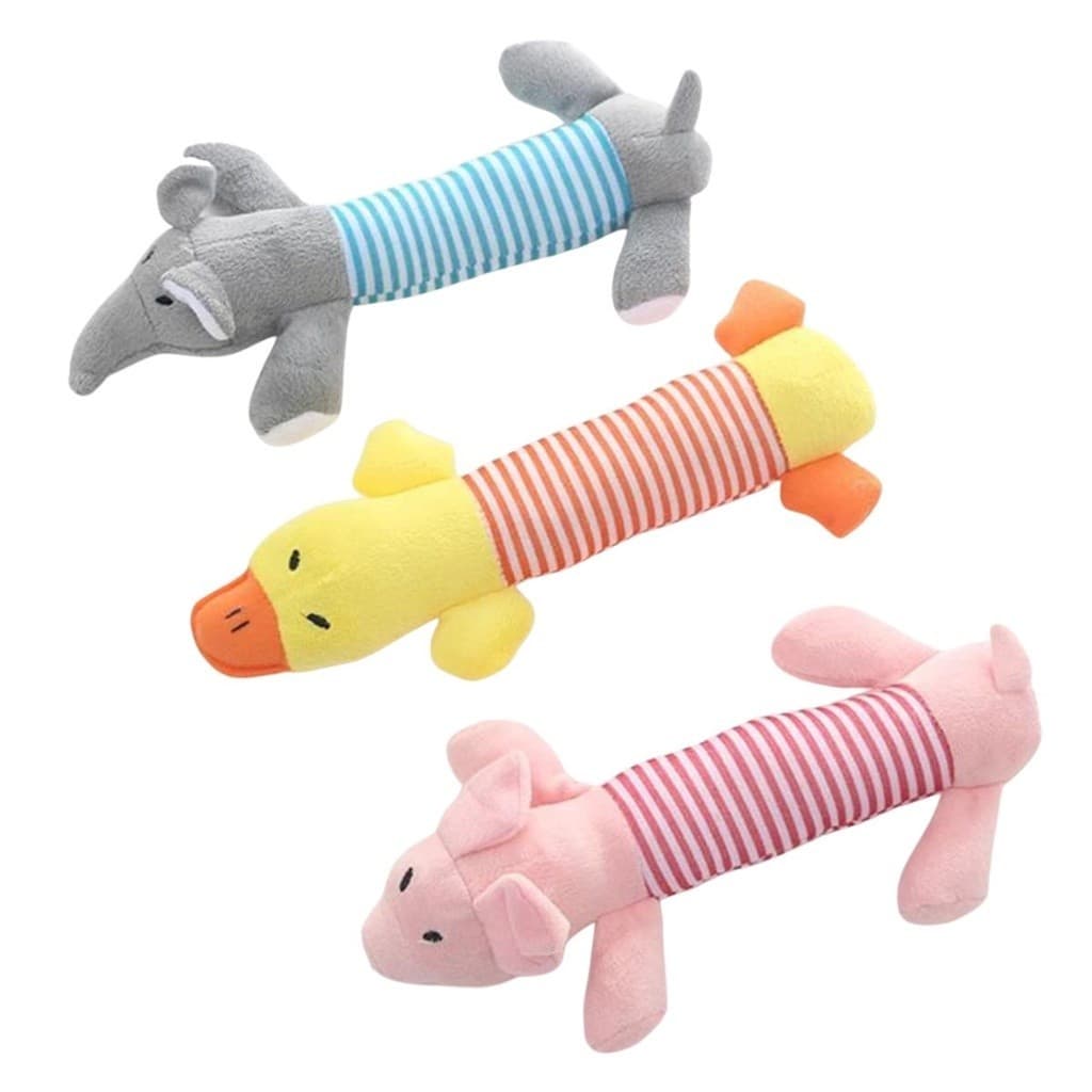 Kit Brinquedo Pet 3 Bichinho de Pelúcia Mordedor para Cachorro com Apito Som