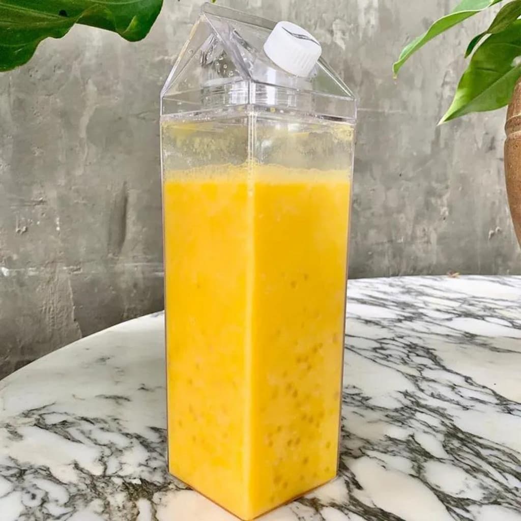 Garrafa Tipo Caixa De Leite Suco Água Acrílica 1L transparente Resistente