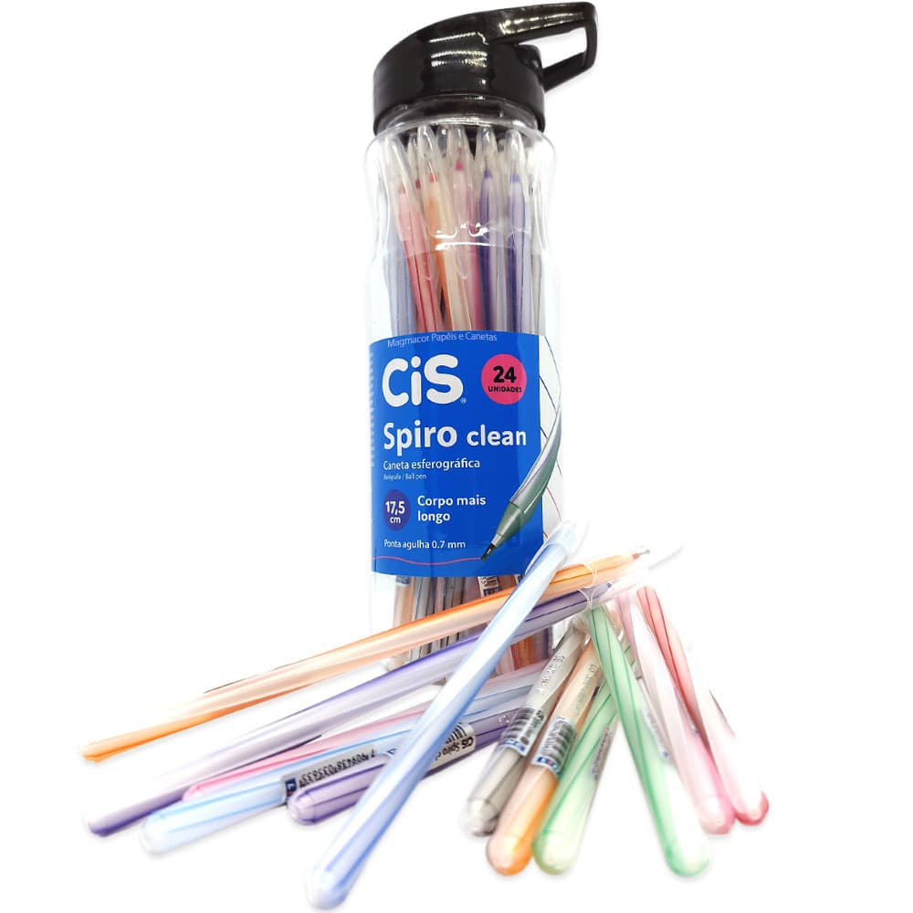 Caneta Spiro CiS CLEAN Colorida Garrafa Pote - 24 Unidades
