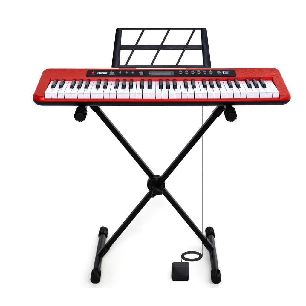Kit Teclado Musical Kobe KB-300 5/8 61 Teclas com Sensibilidade ao Toque com Pedal Sustain e Suporte