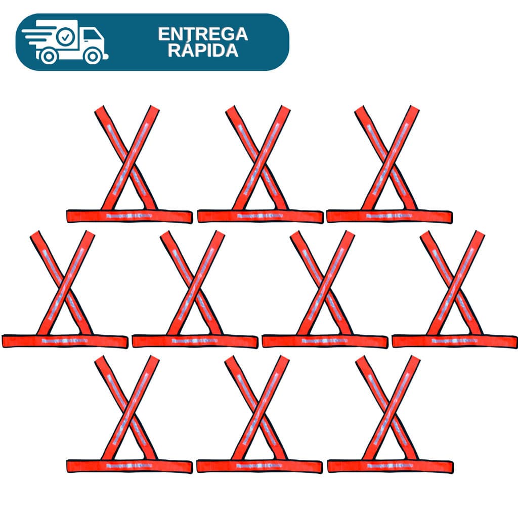 Kit 10 Colete De Sinalização Refletivo PVC Tipo X Segurança Para Obras Motoqueiro Rodovias Manobrista