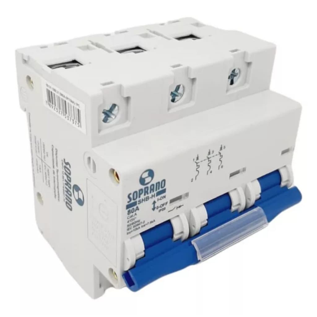 Disjuntor 80A DIN Tripolar 3 Polos Curva C 10KA SOPRANO