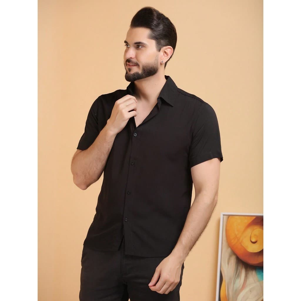 Camisa Social Masculino Manga Curta De Botão Lisa