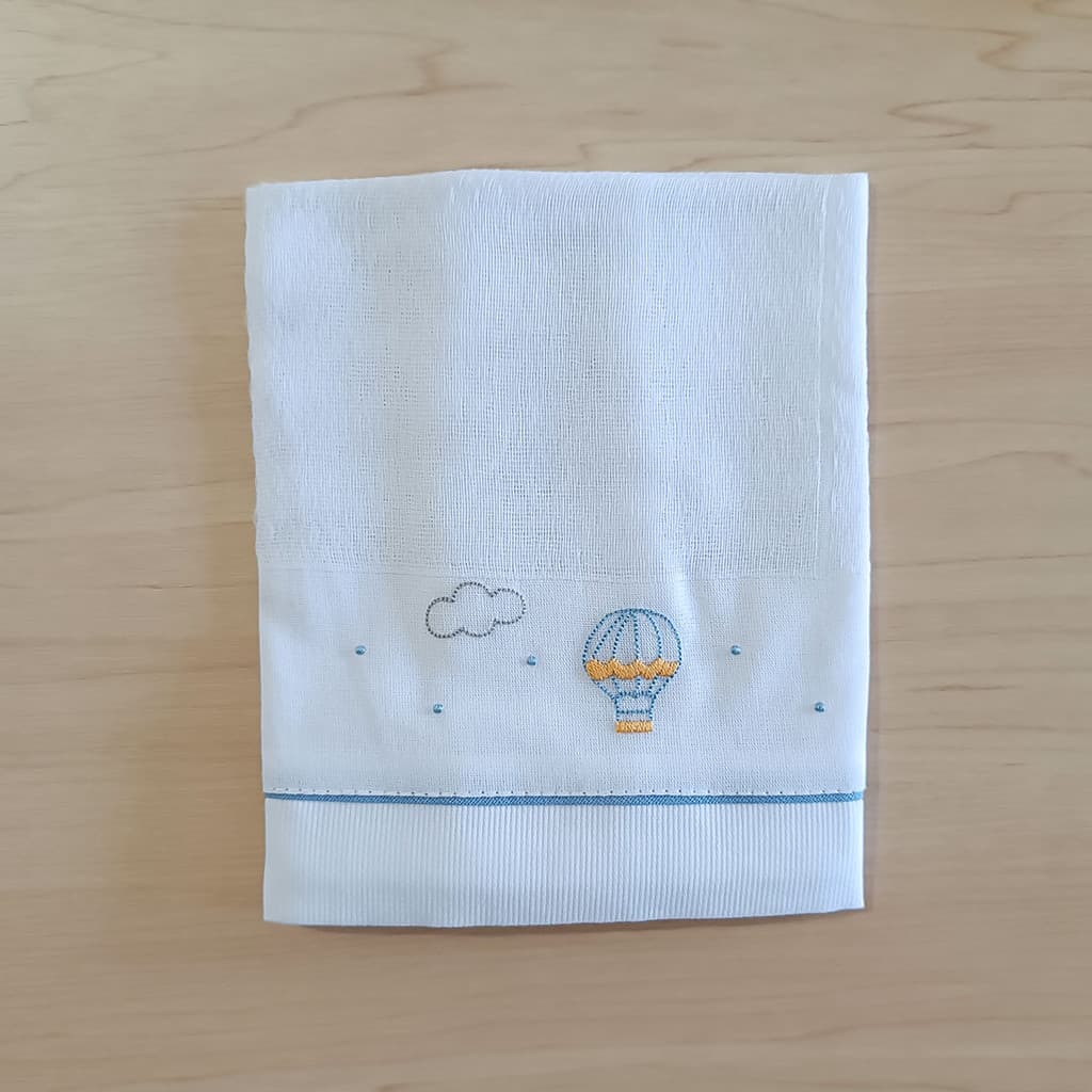 Fralda de boca | Bordada à mão | 100% algodão - Balãozinho azul