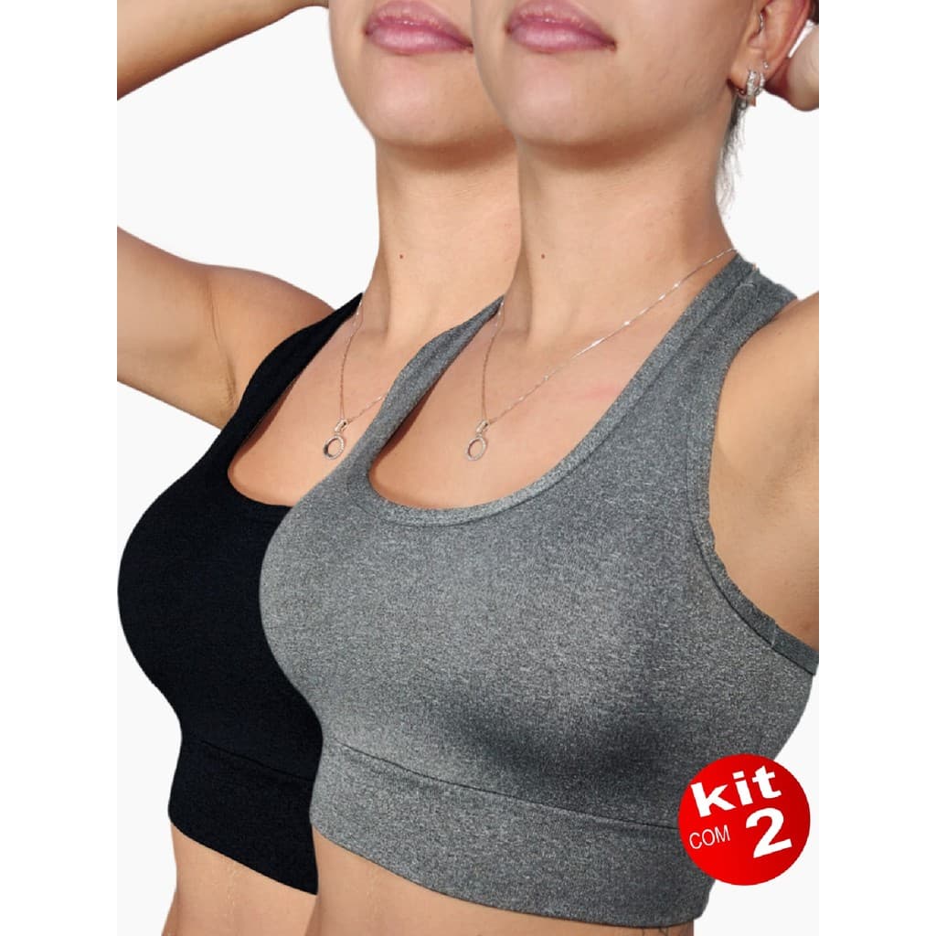 KIT c/ 2 TOP ACADEMIA FEMININO FITNESS CROPPED NADADOR TREINO YOGA SPORT