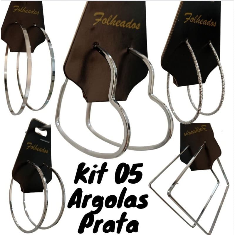 kit de brincos de argolas Com 05 pares banhado a Prata 925 com Garantia