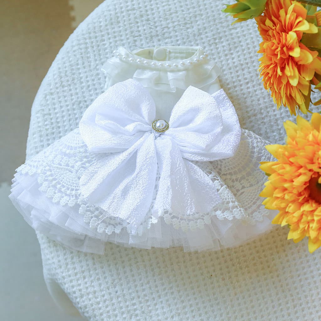 Vestido De Noiva Princesa Para Cachorro Shitzu Poodle Dog Clothes Com Laço Branco Gaze Tutu Saia De Gato Pet Pearl