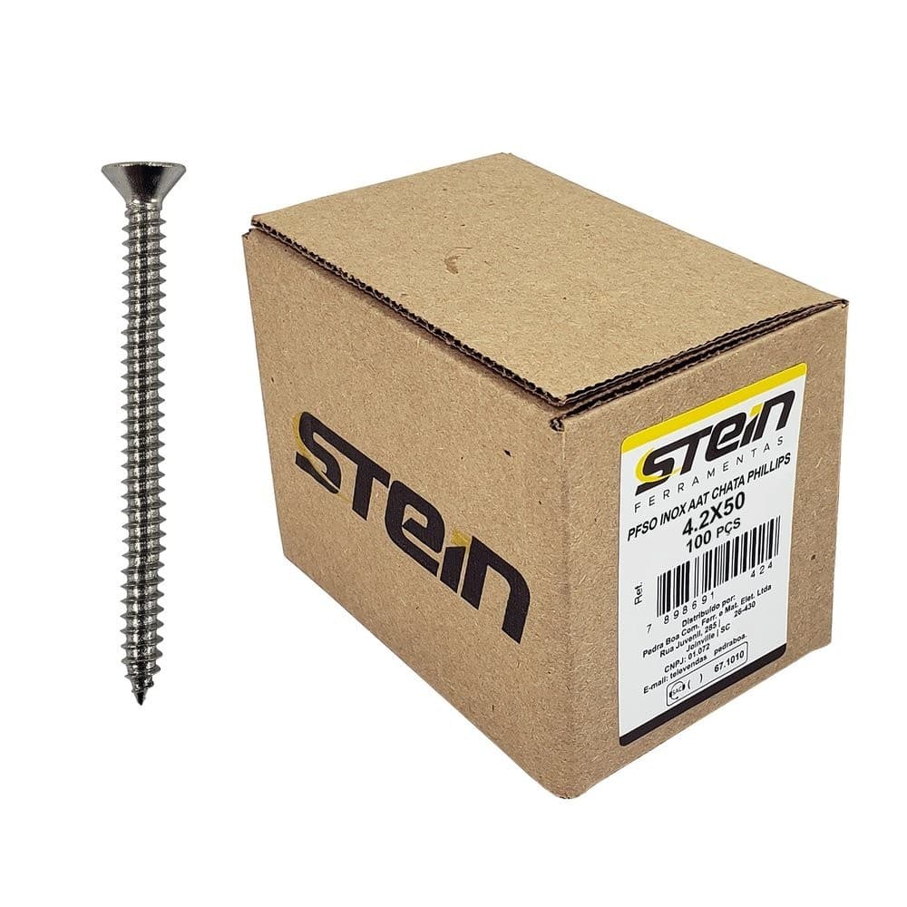 Parafuso Inox Auto Atarraxante Chata Phillips Stein 4,2X50 Caixa com 100 Peças