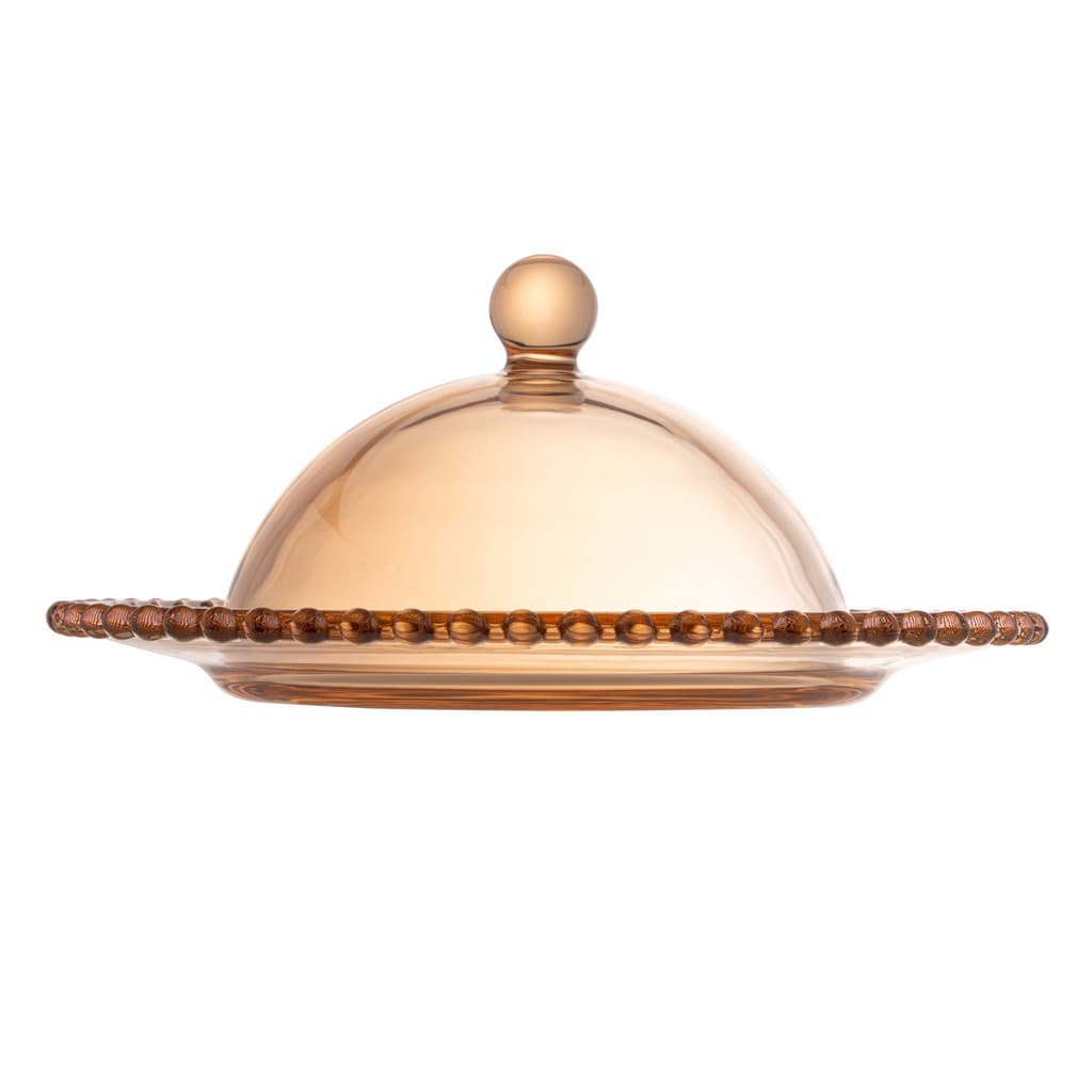 Queijeira de Cristal Clear Bolinha com Tampa Ambar 20 x 9cm