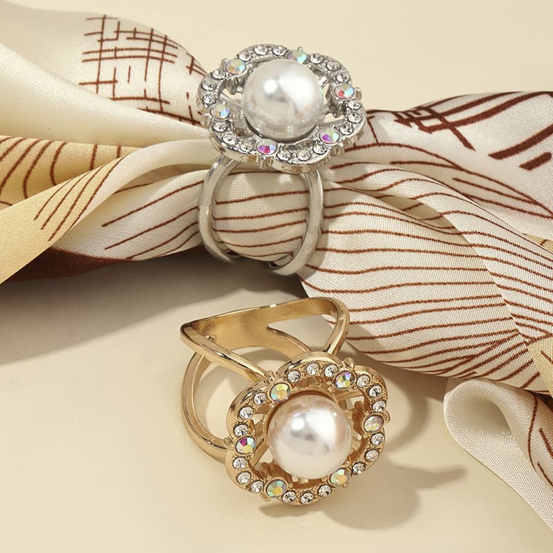 Anel Simples de Lenço de Cabeça Anel de Cor Oca Fresca Diamante Canto de Revestimento de Flor de Moda Diamante Fixação de Cachecol de Seda Fivela de Liga de Seda Broche