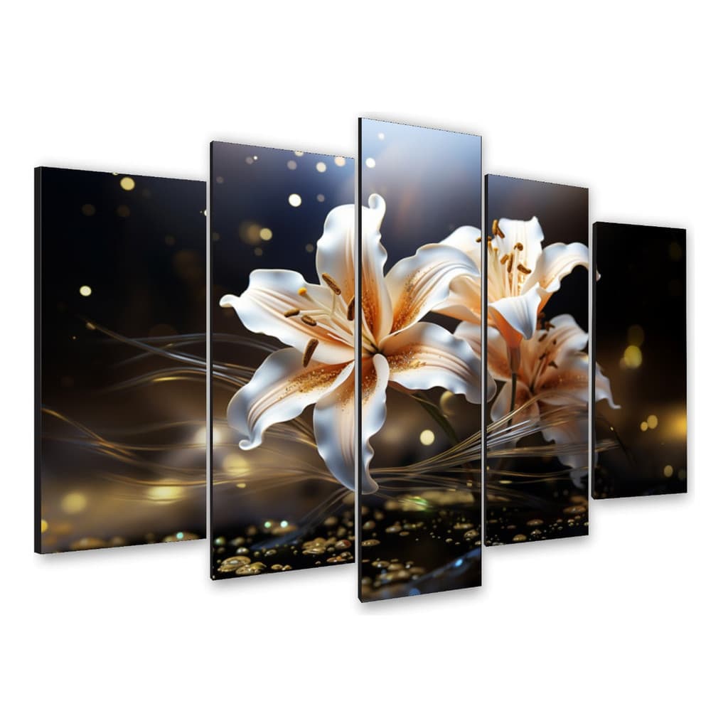 Kit 5 Quadros Decorativos Flores Luxo Mosaico Sala Quarto Ys