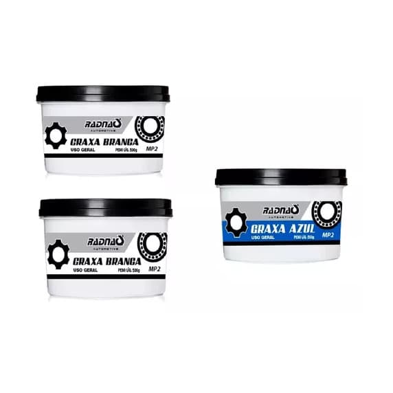 03 Potes Graxa Pasta Branca Azul Radnaq Pote 500 Gramas