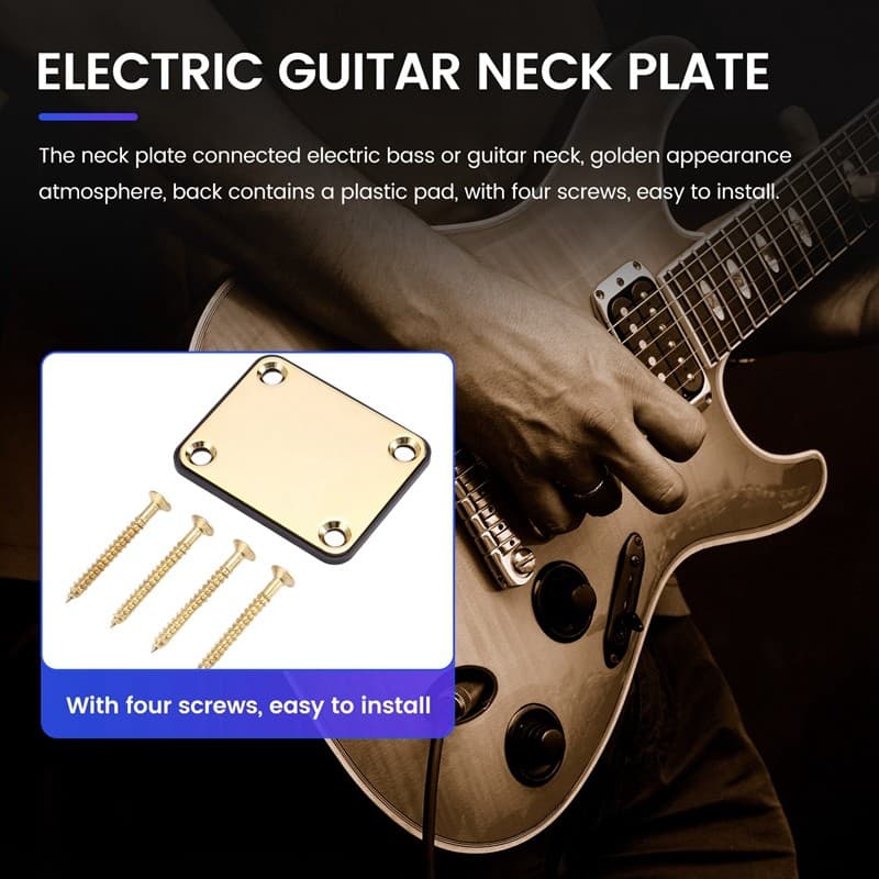 Placa De Pescoço Dourada Com Peça De Reposição De 4 Parafusos Para Guitarra Elétrica