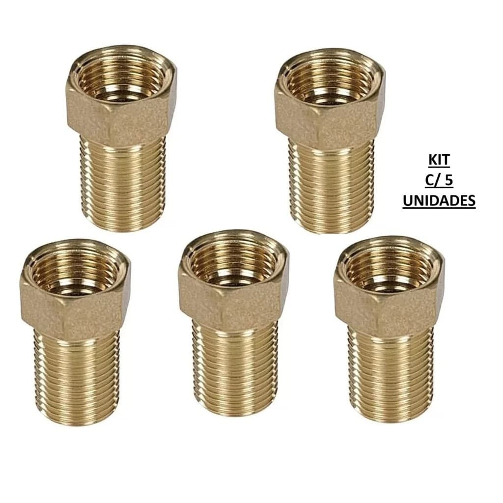KIT 5 UNDADES NIPLE LATAO PROLONGADOR 1/2X1/2 CONEXAO MEDIO 3,8CM