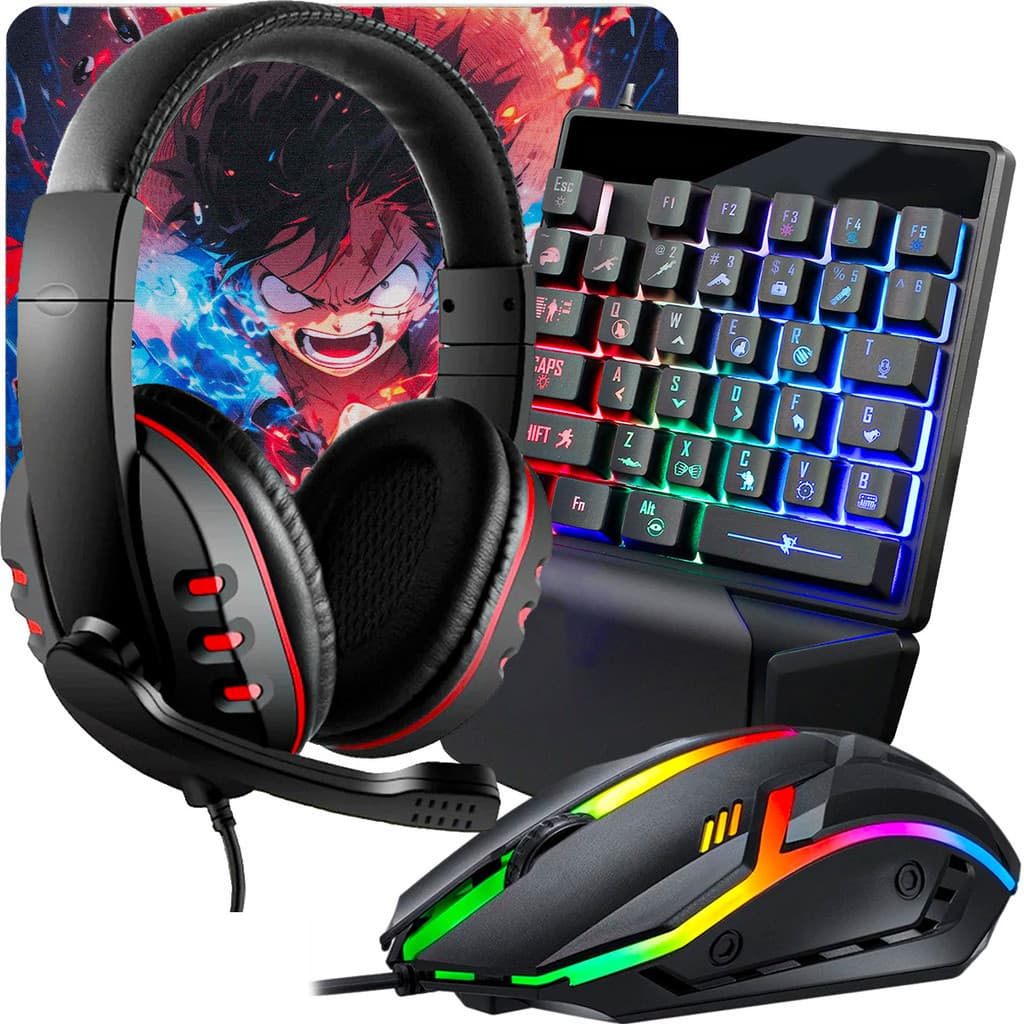 Combo Gamer Periféricos Headset Gamer com Microfone Teclado Uma Mão Mouse Gamer