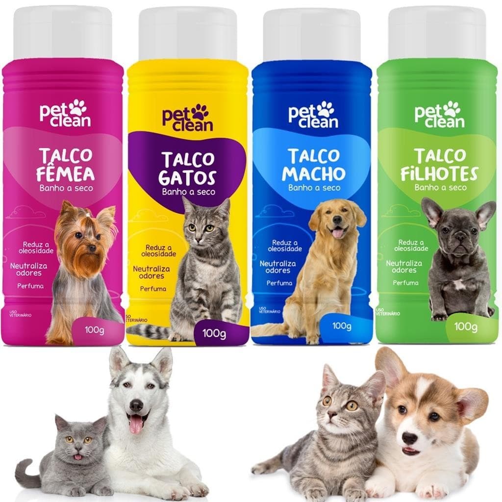 Talco Banho A Seco Para Cachorro E Gato Super Cheiroso 100g Pet Clean