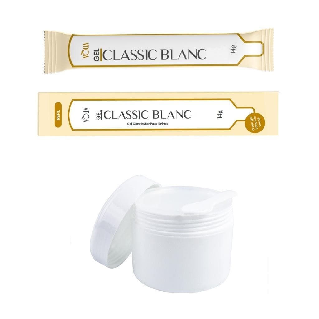 Sachê Gel Construtor Classic Blanc Vòlia + Pote Reutilizável Alongamento de Unhas Manicure Unhas de Gel