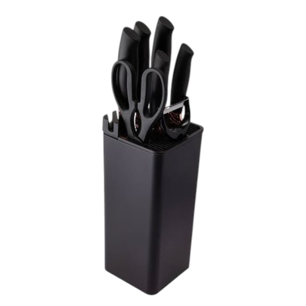 Faqueiro e Utensílios Com Cepo 8 Pçs Aço Inox