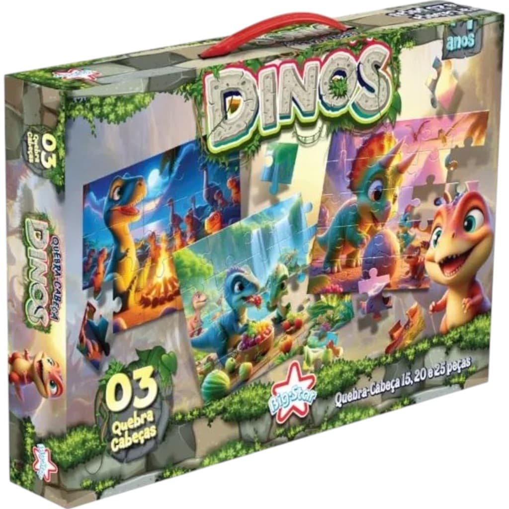 Quebra Cabeça  Dino e princesas 3 em 1 Big Star