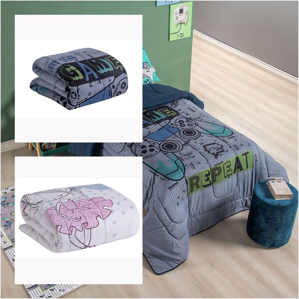 Kit 5 Pçs Edredom Solteiro Infantil e Juvenil Estampado