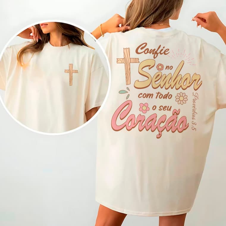 Camisa Básica Feminina Algodão Cristã Evangélica "Confie No Senhor" Envio em até 24:00 horas