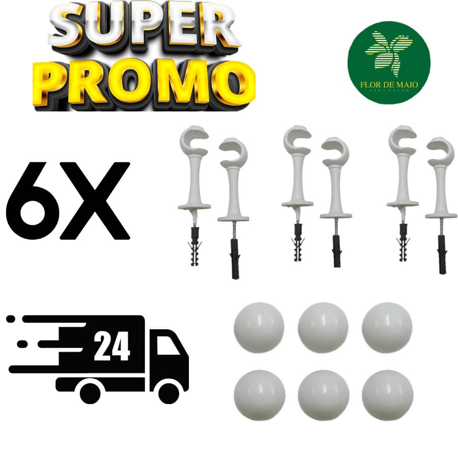 Kit 6 Suportes Para Varão De Cortina 19mm Com 6 Ponteiras PVC Resistente Cores Instalação Completa