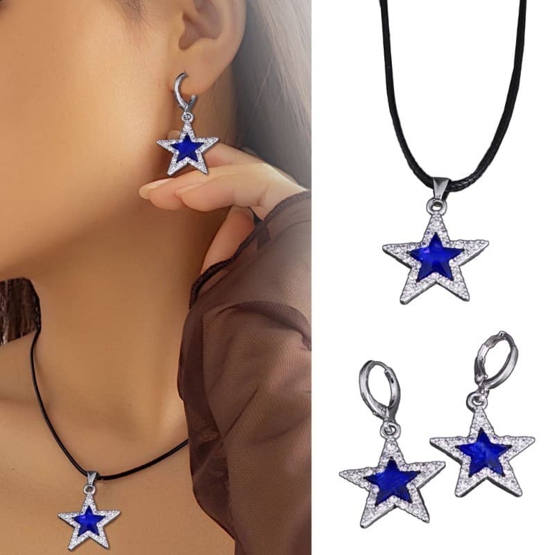 Conjunto Colar E Brincos Punk Gótico QUICKR Acessório Joias Estrela