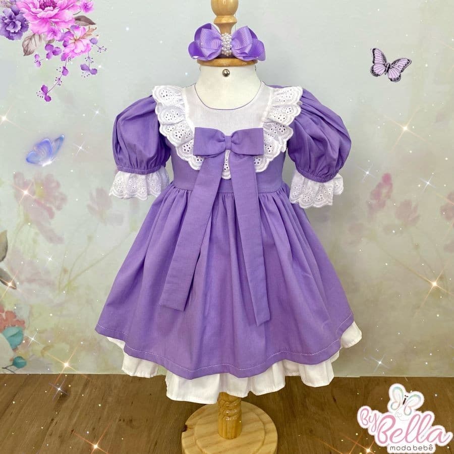 VESTIDO INFANTIL BEBÊ MENINA CLÁSSICO ENCANTO LILÁS/ROXINHO