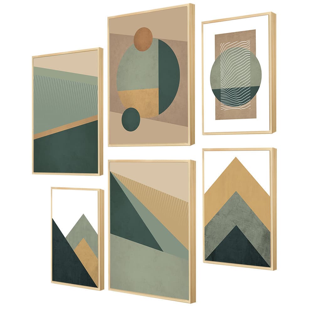 Kit 6  Quadros Abstratos Geométricos Orgânico Para Sala