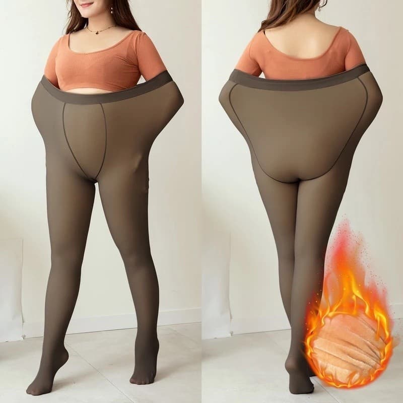 Meia-Calça Térmica Forrada Peluciada Translúcida de Lã Feminina Super Elástica