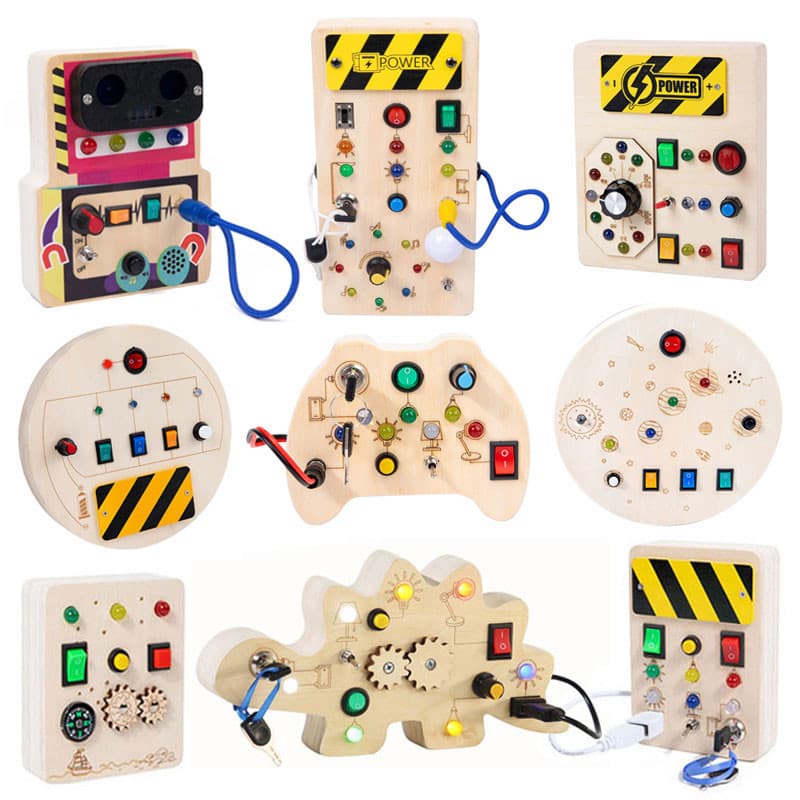 Brinquedos Sensoriais Montessori Busy Board Madeira Com Interruptor De Luz LED Atividades De Viagem Jogos Infantis Para 2-4 Anos De Idade