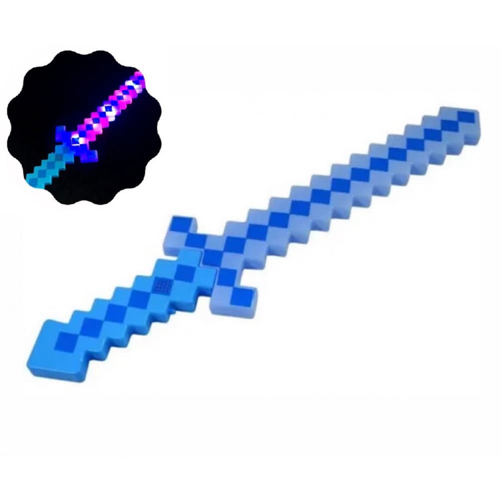 Espada Minecraft Diamante Azul Luz Som Brinquedos 58 cm Led