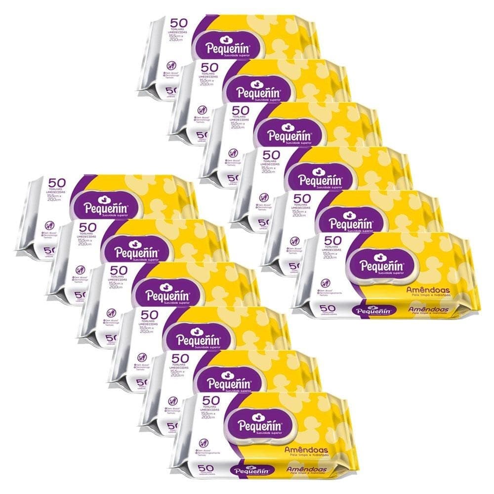 Kit 12 Toalhas Umedecidas Pequeñin Amêndoas 50un cada