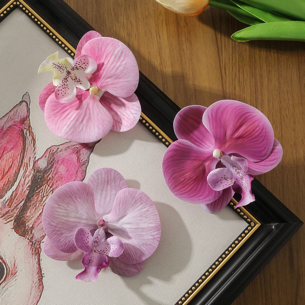 5PCS 9.5CM Orquídea ArtificialPhalaenopsis Cabeças De Flor Bolo De Noiva Clip De Cabelo Falsas Flores Decoração De Festa De Casamento