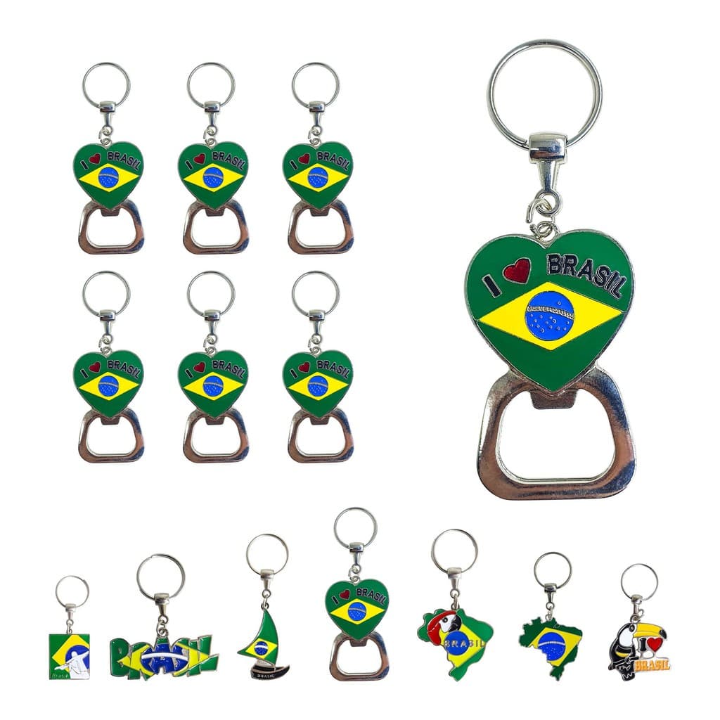 Kit 12 Chaveiros I Love Brasil Abridor De Garrafa De Metal