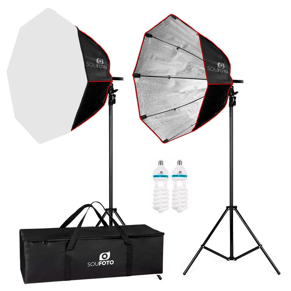 Kit Softbox Octagonal Profissional para Foto Video com Lâmpadas e Bolsa de Transporte | Sou Foto
