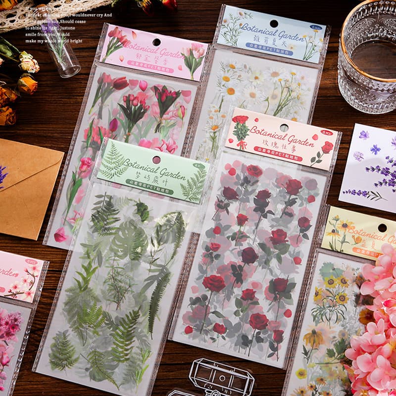 6 Folhas Autocolantes Lindos De Flores De Jardim Botânico Decoração Botânicas DIY
