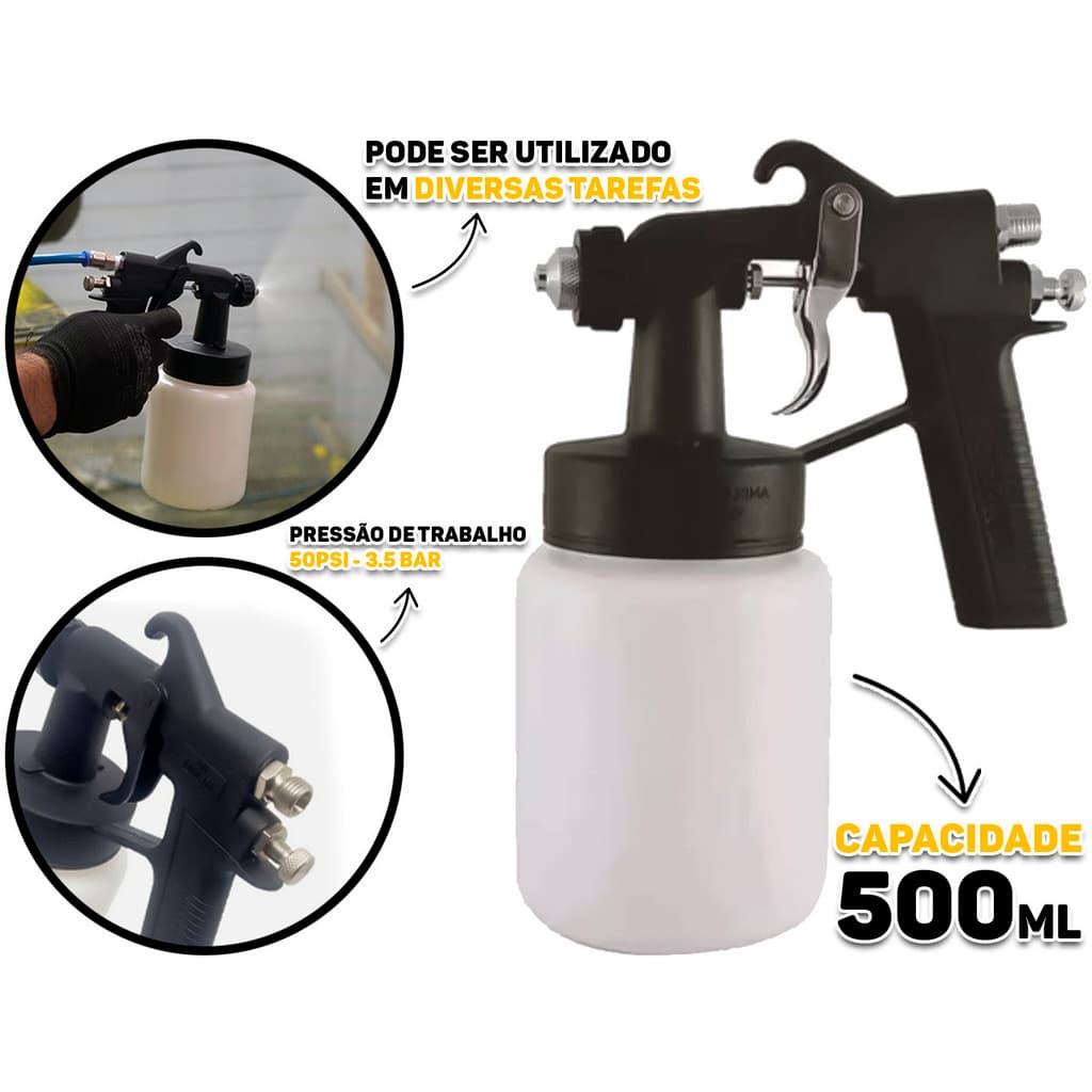 Pistola De Plástico Para Pintura Ar Direto Bico De 1,3mm Com Copo De 500ml Fertak