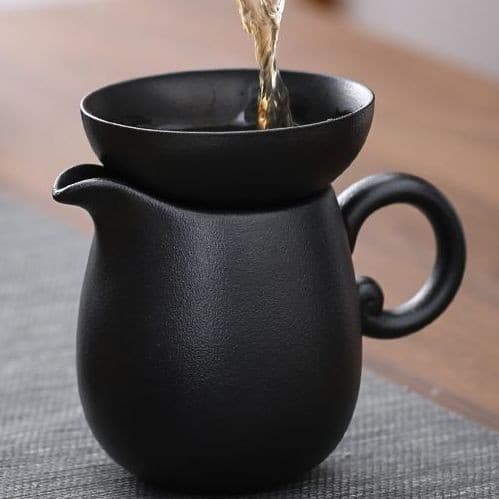 Chávena de chá de cerâmica preta de palha Combinação de chávena de chá de cerâmica preta espessa Chávena de chá de cerâmica preta grossa Combinação de chávena de chá de três peças Conjunto de filtros de chá Sea Household Living Room Office 2.18