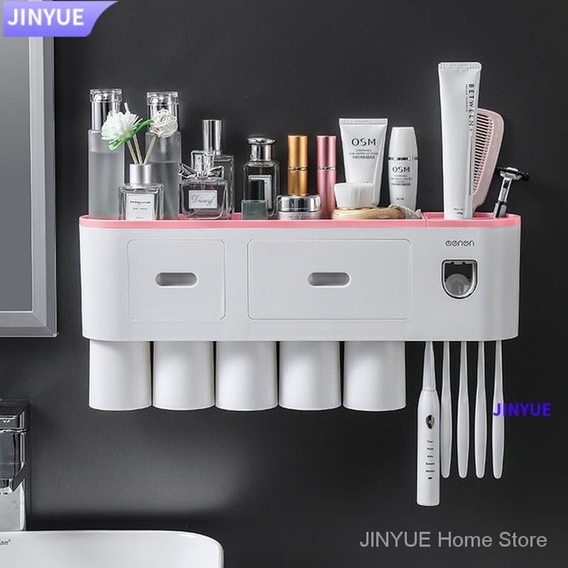 DINHEIRO/Banheiro Acessórios Organizador Set Wall Mount Toothbrush Titular Creme Dental Dispenser
