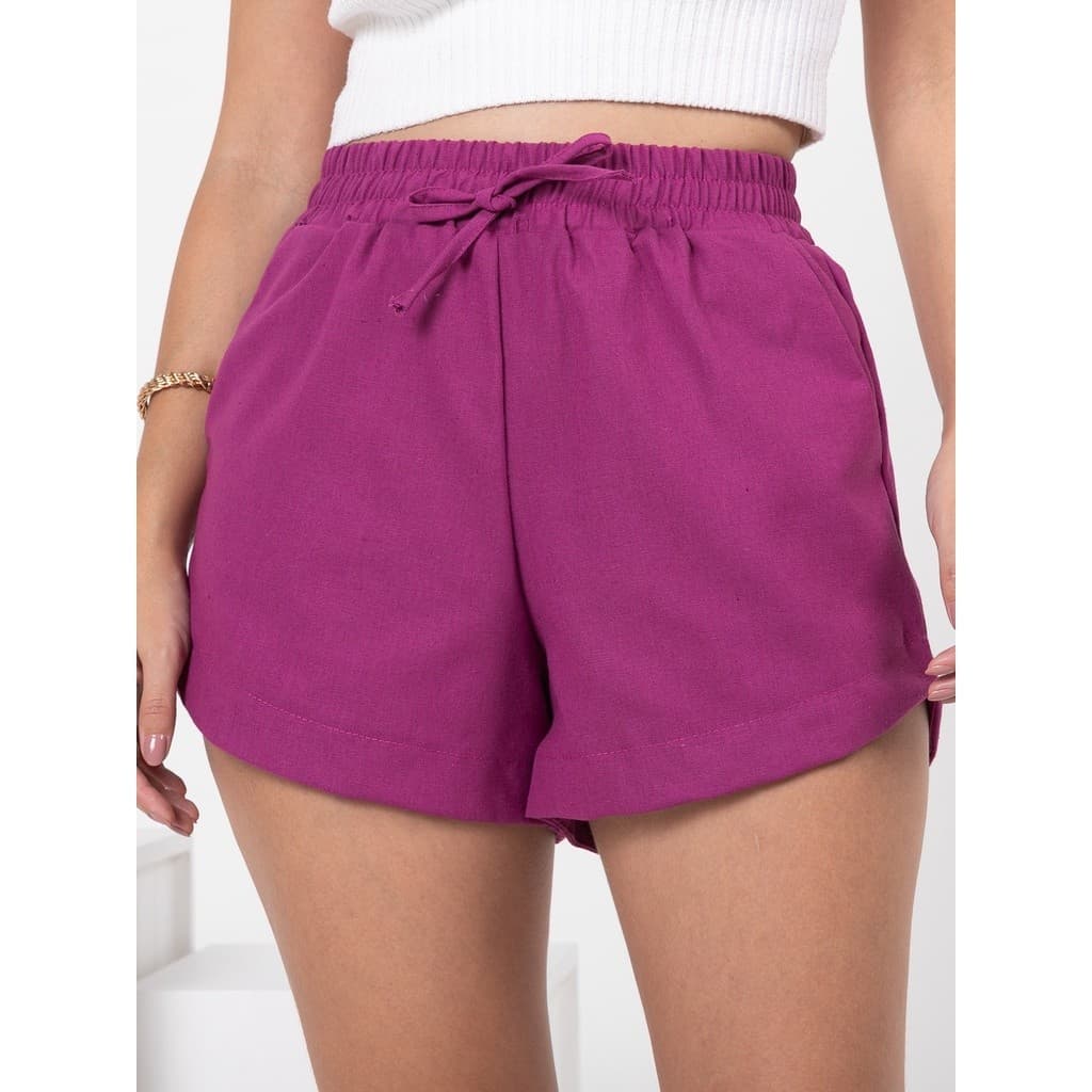 Short Linho Feminino Cintura alta com elastico verao praia confortavel dia a dia