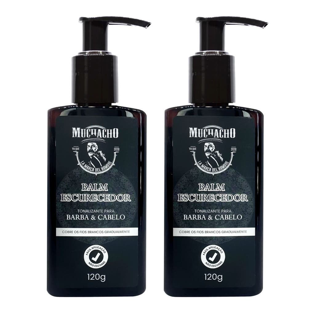 Kit 2 Balms Escurecedores de Barba e Cabelo Muchacho 120ml cada - Com pente aplicador