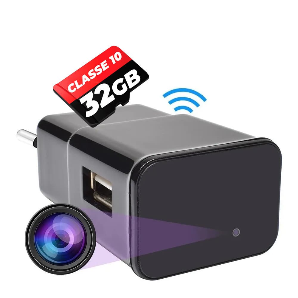 Mini Camera de Segurança Z15 Wifi Escondida em Formato de Carregador Tomada Full hd + Cartão de 32gb
