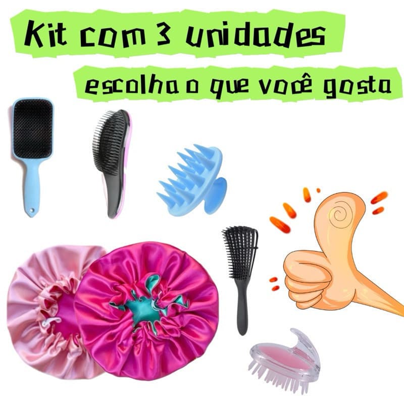 1 Escova para cabelo + 2 Touca Dupla Cetim anti-frizz/magica/polvo/raqueta