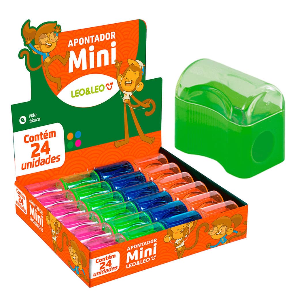 Apontador Mini Com Deposito Caixa C/24 Und Leo e leo Apontadores Escolar