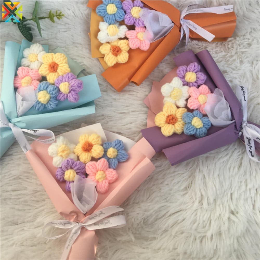 Mini Buquê De Flores De Crochê Flor Artificial Mão Malha Margarida Casamento Presentes Do Dia Dos Namorados Festa De Ani