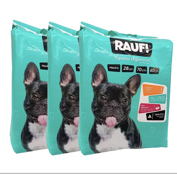Kit 3 Tapetes Higiênico Rauf! Neutro C/ 28 Un 70cmX60cm